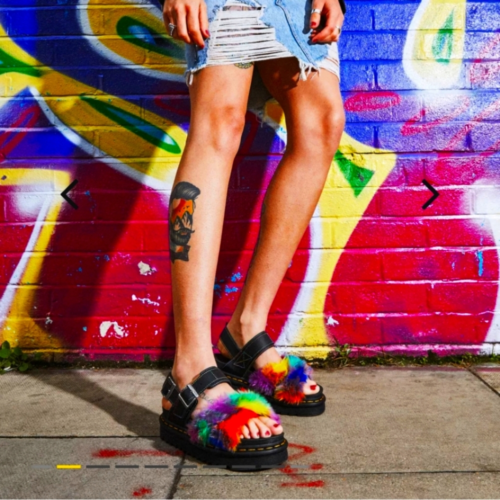 Dr Martens rainbow fur sandals